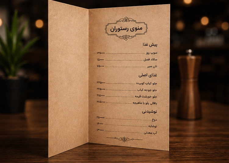 منوی کاغذی رستوران
